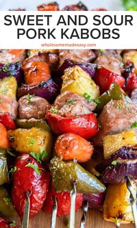 These grilled pork kabobs are loaded with lean protein, sweet pineapple, and colorful vegetables all glazed with a flavorful sweet and sour sauce. Sweet and Sour Pork Kabobs are a fresh and healthy summer meal!