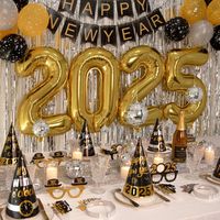 46-Piece Party Set - Banner, Hats, Glasses, Tiaras, Balloons, Noisemakers & Fringe Curtains VOMGEB1 | VOMGEB1 New Year's Eve 2025 Party Kit, Happy New Year Decorations in Golden | 12 | Wayfair