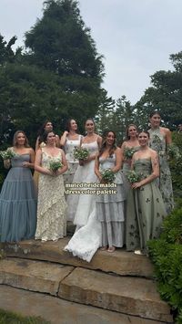 Wedding Photographer on Instagram: "a mix of of yellows, muted greens and light blues ✨  #bridemaids #bridemaidsdress #weddingdress #weddingdresses @abbygardenfloral"