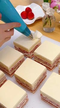 Soft and airy sponge cake brushed with light syrup and layered with strawberry compote, fresh strawberries and white chocolate whipped cream- it’s wonderfully light and tender with a burst of sweet strawberry flavor🍰  #strawberrycake #creamcake #baking #shortcake #cakeideas #dessert #instafood