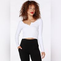 Rib Knit Fabric Shapes Long Fitted Long Sleeves, Split Neck Scoop Neckline, With A Figure-Hugging Bodice And A Slightly Cropped Hem. Wear It Solo Or Layered Under A Puffy Vest Or Leather Jacket. *48% Cotton, 48% Modal, 4% Spandex *Body Length: 16 1/2" *Modal Wide Rib