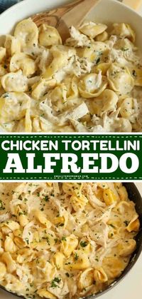 This easy chicken tortellini alfredo is amazing! You're just 20 minutes away from this weeknight dinner for family. Everyone will love this simple pasta recipe with rotisserie chicken and cheese tortellini in a rich and creamy homemade alfredo sauce!