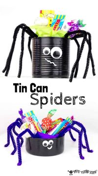 TIN CAN SPIDER CRAFT - a fun recycled craft for Halloween. A fun and easy Halloween craft to display your Halloween treats. Fill these Halloween spiders with your favourite candy to make creepy Halloween decorations for your Halloween party. #HalloweenCrafts #Halloween #spiders #tincans #recycled #recycledcrafts #halloweentreats #halloweendecorations #spidercrafts #tincancrafts #kidscrafts #kidscraft #kidsactivities #kidscraftroom #recycled via @KidsCraftRoom