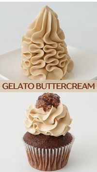 This Gelato Buttercream is silky smooth and perfect for decorating cakes, cupcakes, brownies, and more. With only three ingredients, it's incredibly easy to make. You'll love how the rich flavor of gelato blends with the creaminess of butter and sweetness of condensed milk. #gelato #buttercream #cake #cupcakes #dessert #ferrerorocher