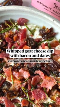 topped with crispy bacon, sweet caramel-y medjool dates and fresh rosemary, this whipped goat cheese dip makes for a delectable and beautiful appetizer.