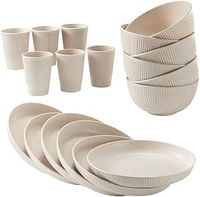 18pcs Wheat Straw Dinnerware Sets HXYPN Unbreakable Reusable Dinnerware Set Kitchen Cups Plates and Bowls Sets Dishwasher Microwave Safe Plates