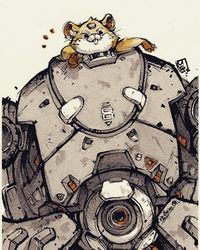 Hammond, the tanky but cute guy in Overwatch ^^ #overwatch #hammond #hamster #fanart #ink #sketch #sumi #mecha #cute