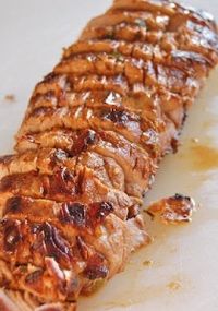 Pork Tenderloin marinated in olive oil, soy suace, red wine vinegar, lemon juice, Worcestershire sauce, parsley, dry mustard, pepper and garlic