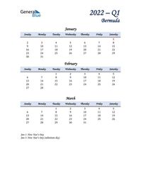 Free quarterly calendar for Bermuda with holidays. Holiday calendars in PDF, Word, and Excel are printable and easy to customize.