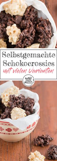 Diese selbstgemachten Schokocrossies sind supereinfach und besser als das Original! Das Rezept für die Schokocrossies ist sehr variabel - auch vegan, in weiß oder als Mandelsplitter sind die Knusperhäufchen köstlich.