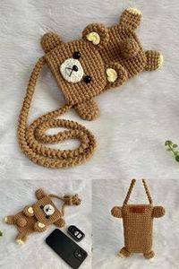 CROCHET PHONE BAG : How to Crochet Phone Bag & Crochet Card Holder | Crochet 2 in 1 Bag | Rilakkuma Crochet Bag #crochetphonebag #rilakkuma #crochetbag #bearbag Materials 🥰 : 1. Cotton Yarn 4ply size 2 mm. 2. Crochet Hook No.6 size 3.5 mm. 3. Magnetic Button 18 mm. 4. Eyes size 14 mm. 2 pcs. 5. Nose size 9*12 mm. 6. Polyester fiber 7. Glue 8. Scissors 9. Needle Finished size: Height 18 cm. Width 11 cm.