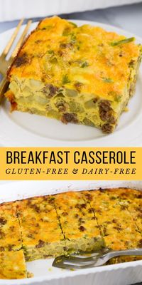 This easy gluten-free and dairy-free breakfast casserole is filled with sausage, hash browns, green peppers, onions, and eggs and can be prepped the night before and then baked in the morning. Make this for everyday or special occasions. It’s so good and will make getting breakfast ready a breeze.