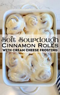 These sourdough cinnamon rolls are a must! It's a classic homestyle cinnamon roll made with long fermented sourdough. This easy recipe makes the softest sourdough cinnamon rolls! Includes easy step by step instructions for beginners. #sourdough #cinnamonrolls