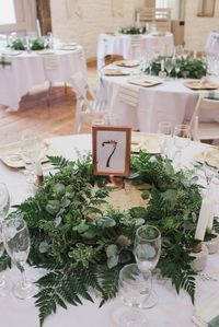 Table Number Greenery Table Centre Wyresdale Park Wedding Lisa Howard Photography #TableNumber #GreeneryWedding #WeddingTable #Centerpiece #Wedding