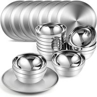 PRICES MAY VARY. Sufficient Quantity to Meet Your Needs: the package comes with 10 sets stainless steel plates and bowls, enough to satisfy your daily use and replacement demands, ideal for family daily use and restaurant, party use Safe and Sturdy: the camping plates, and rice bowls are made of quality stainless steel, reliable and strong, serviceable and reusable, not easy to break, deform, or fade, nice for children's daily use, easy to care for and dishwasher safe; Tip: please place the prod