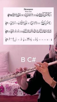 Flute cover and flute tutorial of the popular song Strangers that's all over social media, with sheet music and music notes. flute, musician, instrument, woodwind, sheet music, music notes, flute sheet music, tutorial, music