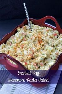 Combine your love of deviled eggs and pasta salad in this Deviled Egg Macaroni Pasta Salad Recipe. It is the perfect summer side dish!