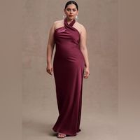 Style No. 63828024; Color Code: 260 Dark Berry A Chic High Neckline Completes The Simply Glamorous Ruby Twist Halter Satin Gown In Sleek Satin Charmeuse. Featuring A Figure-Flattering Cut, This Dress Skims The Hips And Hugs The Small Of Your Waist. Based On Your Measurements And The Size You Select, You Could Achieve A Tighter Or Looser Fit. For A More Streamlined Look, We Recommend Sizing To Your Hips. Polyester; Polyester Lining Invisible Back Zipper Satin Maxi Dress Silhouette Twist Halter Ne