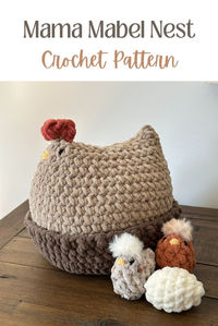 Mama Mabel now has a big cozy nest to call home! It’s a perfect fit for the Mama and Mini Mabel Chicken crochet pattern. This FREE nest pattern is available on my blog now! 