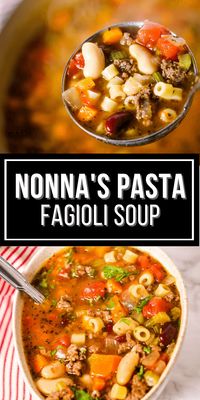 Nonna's Pasta Fagioli soup, an Italian peasant dish made with pasta and beans, is warm and satisfying. This easy copycat Olive Garden Pasta Fagioli recipe made in 30 minutes. Plus, it's a great freezer meal. #30minuterecipe #itisakeeper #soup #beef #copycat