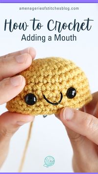 Add a cute smile to any amigurumi project with this super easy step by step tutorial, with video and photo guide! Love your crochet project that much more, once you add a face!  *****Find the full amigurumi tutorial on my blog amenagerieofstitchesblog.com***** #crochet #amigurumi #amigurumicrochet #amigurumitoy #crocheting #yarn