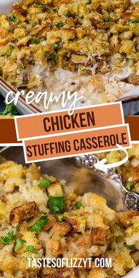 This Creamy Chicken Stuffing Casserole, made with cooked chicken, stuffing, cream soup and sour cream is an easy dinner for busy days. Tips for making ahead and storing in the freezer.