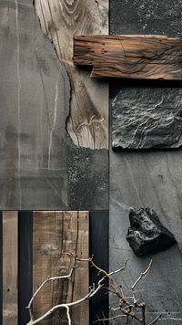 Moodboard for interior design with wood dark sample