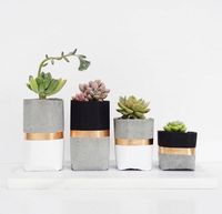 Concrete Pots // DiY Inspo. For desk or patio (but silver, not gold for patio). Pink coral, white, gold for desk. Black, white, dk red, & silver with green plants for patio.