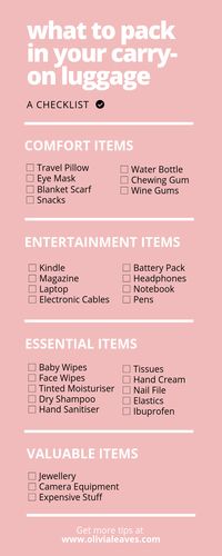 What should you pack in your carry-on luggage? Here's your checklist! | Olivia Leaves | #TravelTips #Carryon #Packing #PackingTips #Luggage #TravelChecklist