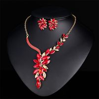 Make a bold statement with this elegant set that includes a sparkling necklace and earrings to match. Includes red crystal and cubic zirconia floral cluster statement necklace and matching drop earrings (three pieces total) Earrings: 0.79" W x 1.06" L Necklace : 15.35" L with 2.36" extender Pendant : 1.38" W x 3.11" L Lobster claw clasp 18k gold-plated copper / crystal / cubic zirconia