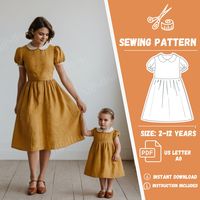 "-Linen dress sewing pattern -Square dress pattern -Summer dress PDF pattern -A0 sewing pattern -Beginner sewing pattern Get a big discount with the Bundle Shop Pattern: https://www.etsy.com/listing/1695033562/ This PDF sewing pattern is available for immediate download. You can easily print it on either US letter (8.5\" x 11\") paper using your home printer, and assemble the pages by taping them together. Additionally, an A0 size file is provided for printing at a copy shop. The pattern includes instructions in English. Designed for Women XS - 5XL US Size and Girl 2-12 years old, this sewing pattern accommodates a range of sizes. It's best suited for woven fabrics such as cotton, linen, and muslin, with seam allowance already accounted for. Please be aware that this is a digital product,