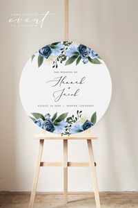 "ENJOY 60% OFF WHEN YOU ORDER 3 OR MORE ITEMS. Discount applied automatically at checkout. This DIY PRINTABLE wedding welcome sign template features dusty blue watercolor florals and an elegant handwritten script font. Use this template to edit the fonts, font color, and background color to match your event needs. This template can be accessed through TEMPLETT.COM; a FREE online editor where you can edit without downloading any additional software or fonts. You will receive an email from TEMPLET