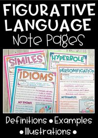 This figurative language toolbox contains a collection of resources for teaching the different types of figurative language. Activities include the following. A bulletin board posters with definitions and examples. A tab books for students to collect examples that they find in their own reading books. Note taking pages for student to write definitions and doodle notes and illustrations. A figurative language quilt project. There are also 3 bonus worksheets for story writing and other lessons.