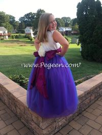 Razzleberry Blue and Fuchsia Pink Silk Flower Girl Dress