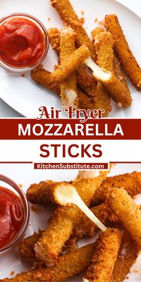 Make these easy air fryer mozzarella sticks for a quick and delicious snack. Using frozen mozzarella sticks coated in panko, this recipe ensures a crispy and cheesy treat. Save this pin to enjoy this simple and tasty appetizer!