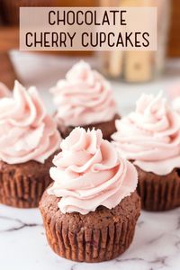 These delicious (and easy) chocolate cherry cupcakes are filled with cherry pie filling and topped with a rich buttercream frosting.