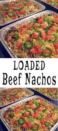 Make this loaded beef nachos recipe for your Super Bowl party. Serves a large crowd!