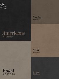 Moody brown and black color palette inspired by coffee. The perfect color palette for branding your coffee shop in the new year.  AMERICANO #1E1D1D ROAST #867C70 MOCHA #5A4D41 CHAI #7E6957 BREW #303031