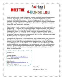 School Counseling Brochure, Welcome Back Letter, and Bulletin Board ideas for…