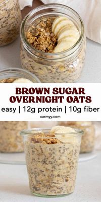 This brown sugar overnight oats recipe is such a delicious and easy breakfast to start off the day! Paired with mashed bananas and hints of cinnamon, you'll love these comforting flavors. Thanks to the mashed bananas, this overnight oats recipe is made without yogurt! It's the perfect overnight oats recipe for those who don't usually have yogurt on hand.