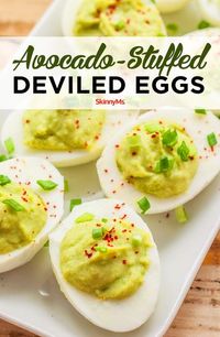 Fresh and flavorful, these Avocado Stuffed Deviled Eggs are sure to be a hit at your next potluck or picnic! #eggs #avocado #recipe