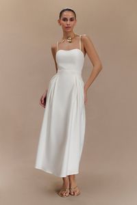 Rebecca Cotton Midi Dress - White | MESHKI US