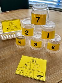 I really like the different representations of the numbers on the cups. This way students don't get used to seeing them just one way! Perfect for Preschool and maybe even Kindergarten!