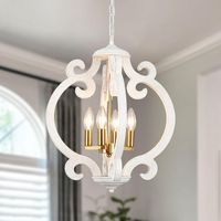 Brilliant and unique, this product will add extra sophistication to your home. It features a slightly spherical natural solid wood frame with soft and sharp lines, centered by 4 gracefully rustic lamp arms contrasting supplement each other with the weathered whitewash finish, casting a soft beaming glamour. As much a work of art as a lighting fixture, this French country chic chandelier elevates the look of any room in your home, from the dining room to the entryway. This product will be an excellent addition to hang above the kitchen island, table, entryway, hallway, living room, bedroom, dining room, kit, bar, restaurant, farmhouse and slope ceiling.