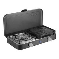 Cadac 2 Cook Deluxe Camping Stove. The 2-Cook Deluxe has automatic piezo ignition and comes with a flat plate, a ribbed plate, two pot stands and a carry bag. This lightweight low pressure stove works off a refillable LP Gas cylinder (not included). It is ideal for #camping , tailgating or caravanning.  The #bbq /Stove offers versatile #cooking  options with independent non-stick reversible ribbed/flat grill plate. These gives a quicker heat up time and the option of #grilling  or #frying.