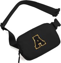 Belt Bag Fanny Pack for Teen Girl Women - Birthday Gifts for 5 6 7 8 9 10 11 12 13 Year Old Girls - Initial Crossbody Bag Preppy Cute Trendy Stuff Travel Essentials - Graduation Gifts for Her Black A
