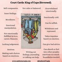 The King of Cups, in a reversed position from the suit of cups in the tarot deck and its meanings, including the astrology and numerology meanings. #KingofCups #SuitofCups #TarotCardMeanings #Tarot