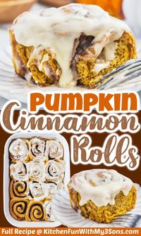 Tender, fluffy Pumpkin Cinnamon Rolls are the perfect fall treat combining pumpkin with gooey cinnamon rolls, topped with a maple cream cheese frosting. Enjoy for breakfast with a cup of coffee or as an afternoon treat.