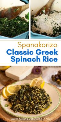 A creamy, melt-in-your-mouth, lemony spinach and rice you can eat as a main course! Spanakorizo is a classic Greek spinach and rice pilaf made with loads of spinach and herbs. It’s slightly lemony and refreshing and goes well with literally anything. There’s more juicy spinach than tender rice, but you’ll find caramelized garlic slices, sweet, meaty onion, and fresh herbs in each bite. Serve it as a main dish with feta, olives, and some crusty bread.