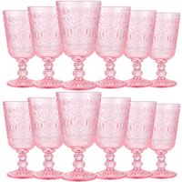 PRICES MAY VARY. What You Will Get: you will receive 12 pack glass wine goblets, each one is individually packaged; Vintage goblets are designed in classic pink color, sufficient quantity and beautiful colors are enough for your daily use and replacement Vintage Look: the vintage wine glasses drinking are designed with classic vintage colors, embossed patterns, adding elegance and vintage, romantic vibes to any special occasion; They will also be nice supplies for parties, weddings, anniversarie